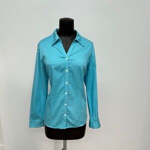 Turquoise Button-Down Shirt | Classic Collared Blouse | Workwear Essential